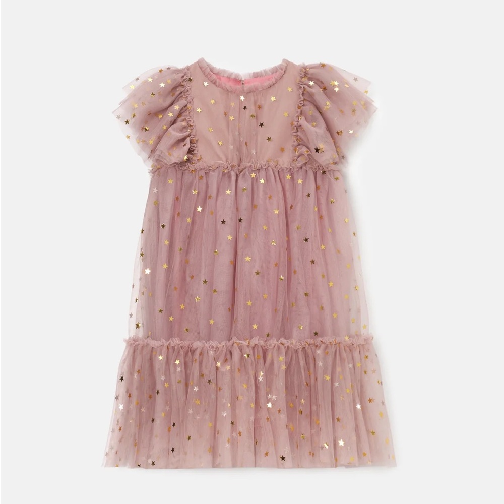 Angel & Rocket Pink Foil Print Mesh Dress